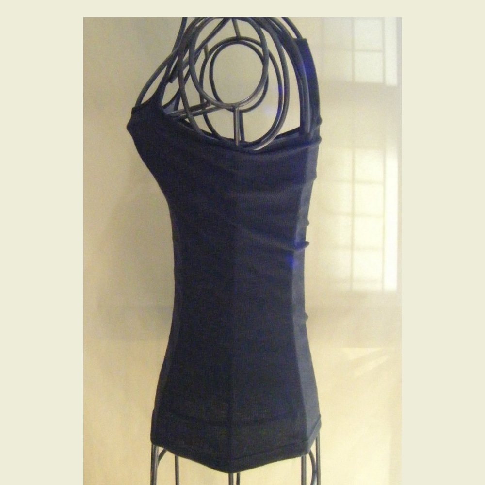 Mossimo Black Ribbed Knit V-Neck Racer Back Tank Extra Small Distressed - Picture 2 of 6